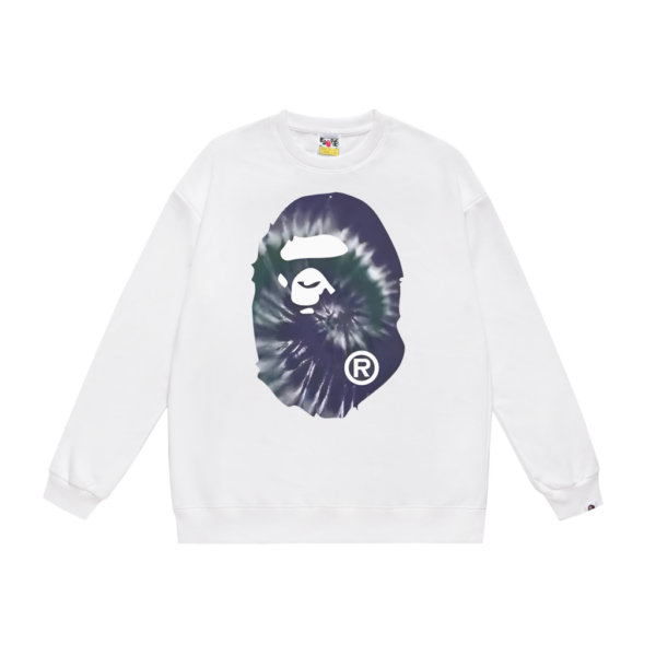 Bape White Tie Dye Big Ape Head Crewneck Sweatshirt OKZY20261391