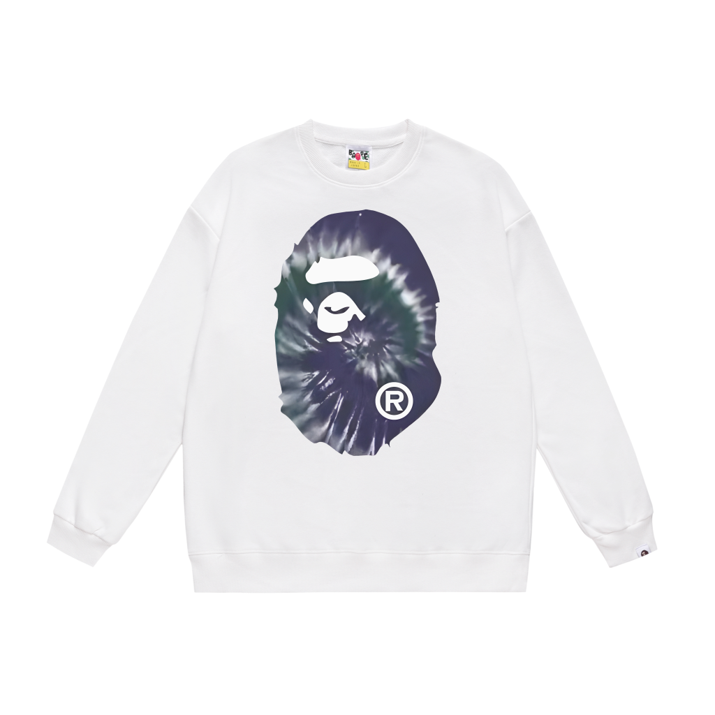 Bape White Tie Dye Big Ape Head Crewneck Sweatshirt OKZY20261391
