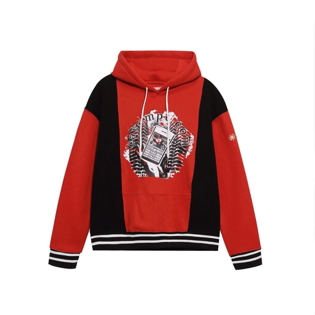 Cav Empt Red Black Panel Phone Graphic Hoodie OKZY20261399