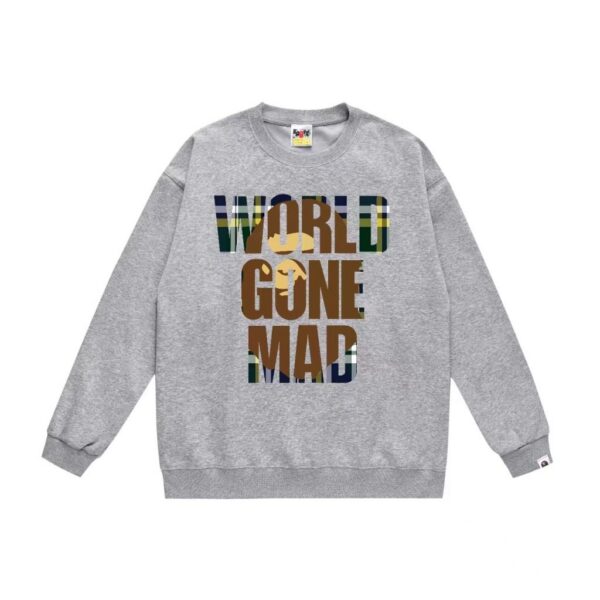 Bape World Gone Mad Crewneck Sweatshirt Grey OKZY20261403
