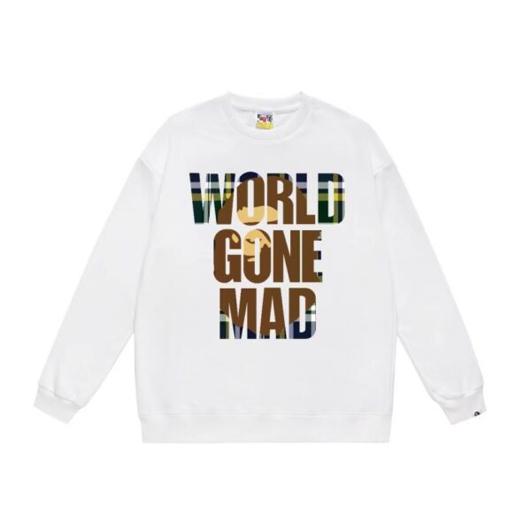 Bape World Gone Mad Crewneck Sweatshirt White OKZY20261405