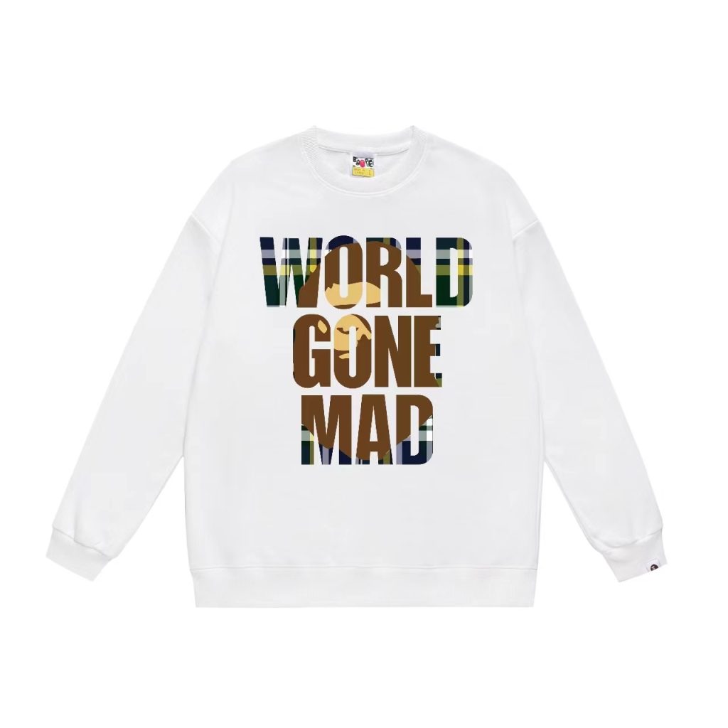 Bape World Gone Mad Crewneck Sweatshirt White OKZY20261405
