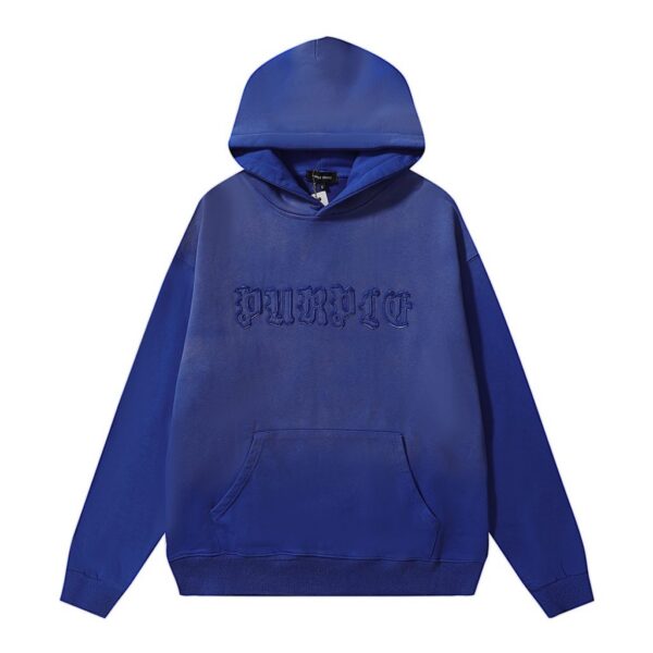 Purple Brand Blue Gothic Letter Embossed Logo Hoodie OKZY20261411