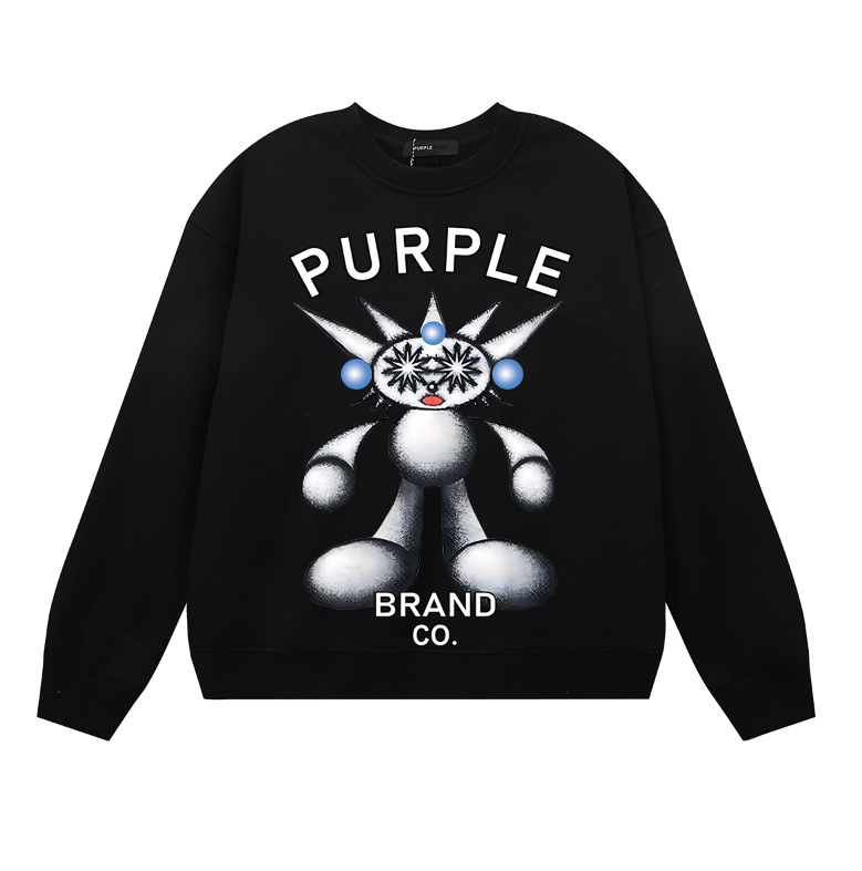 Purple Brand Cartoon Doll Crewneck Sweatshirt Black OKZY20261430