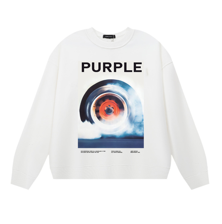 Purple Brand Tire Smoke Poster Crewneck Sweatshirt White OKZY20261432