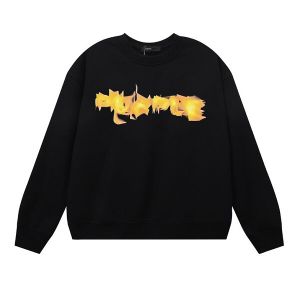 Purple Brand Golden Flame Logo Crewneck Sweatshirt Black OKZY20261433