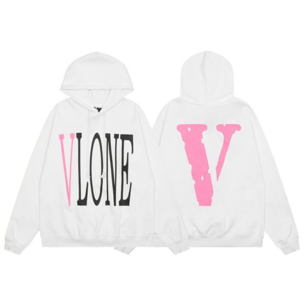 VLONE Pink Black Logo Hoodie White OKZY20261439