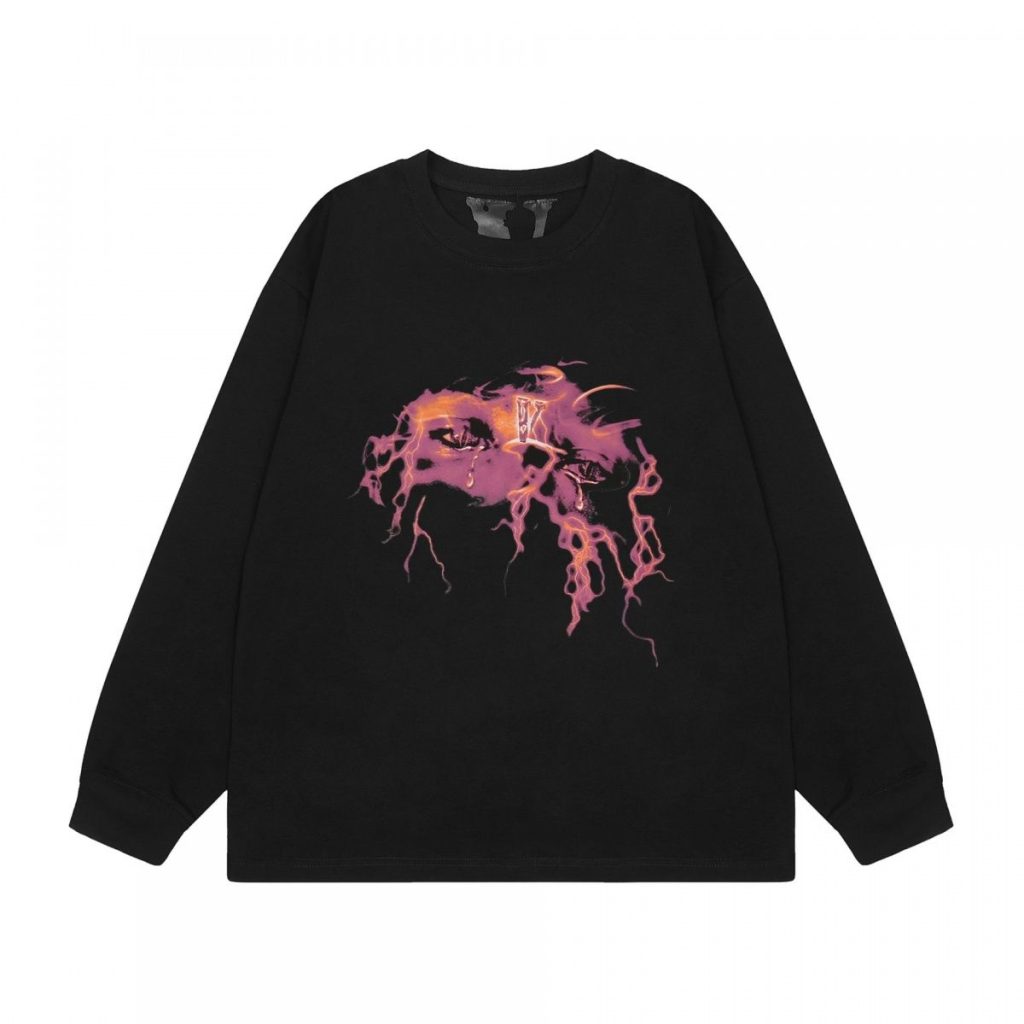 VLONE Lightning Skull Long Sleeve Tee Black OKZY20261449