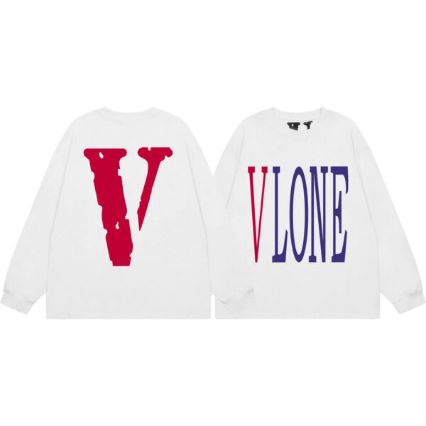 VLONE Red Purple V Logo Long Sleeve Tee White OKZY20261452