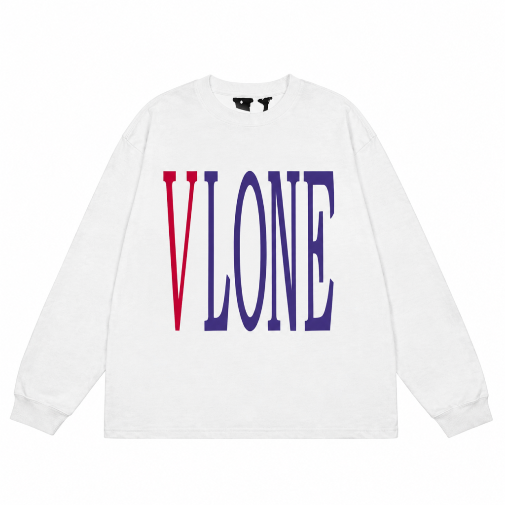 VLONE Red Purple V Logo Long Sleeve Tee White OKZY20261452