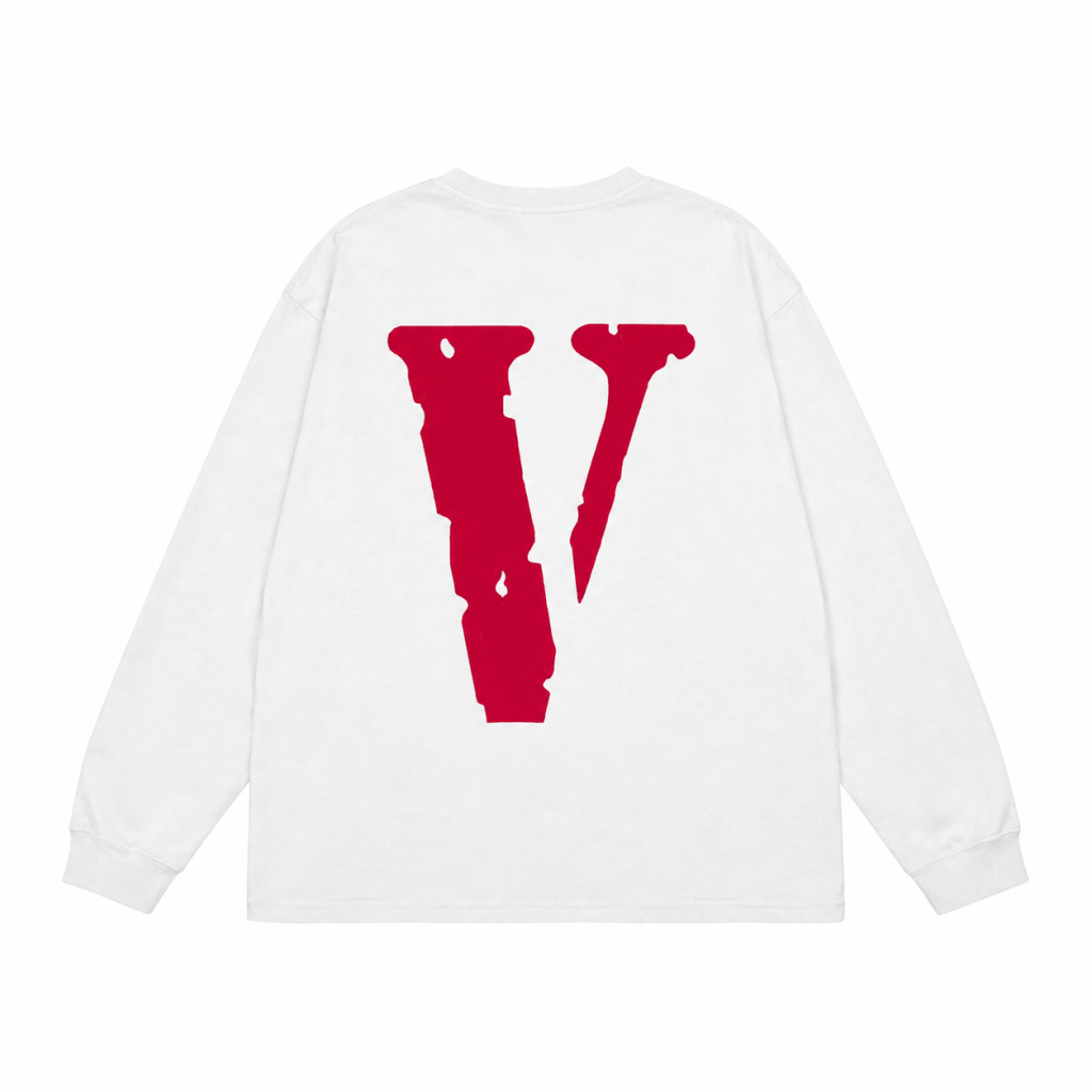 VLONE Red Purple V Logo Long Sleeve Tee White OKZY20261452