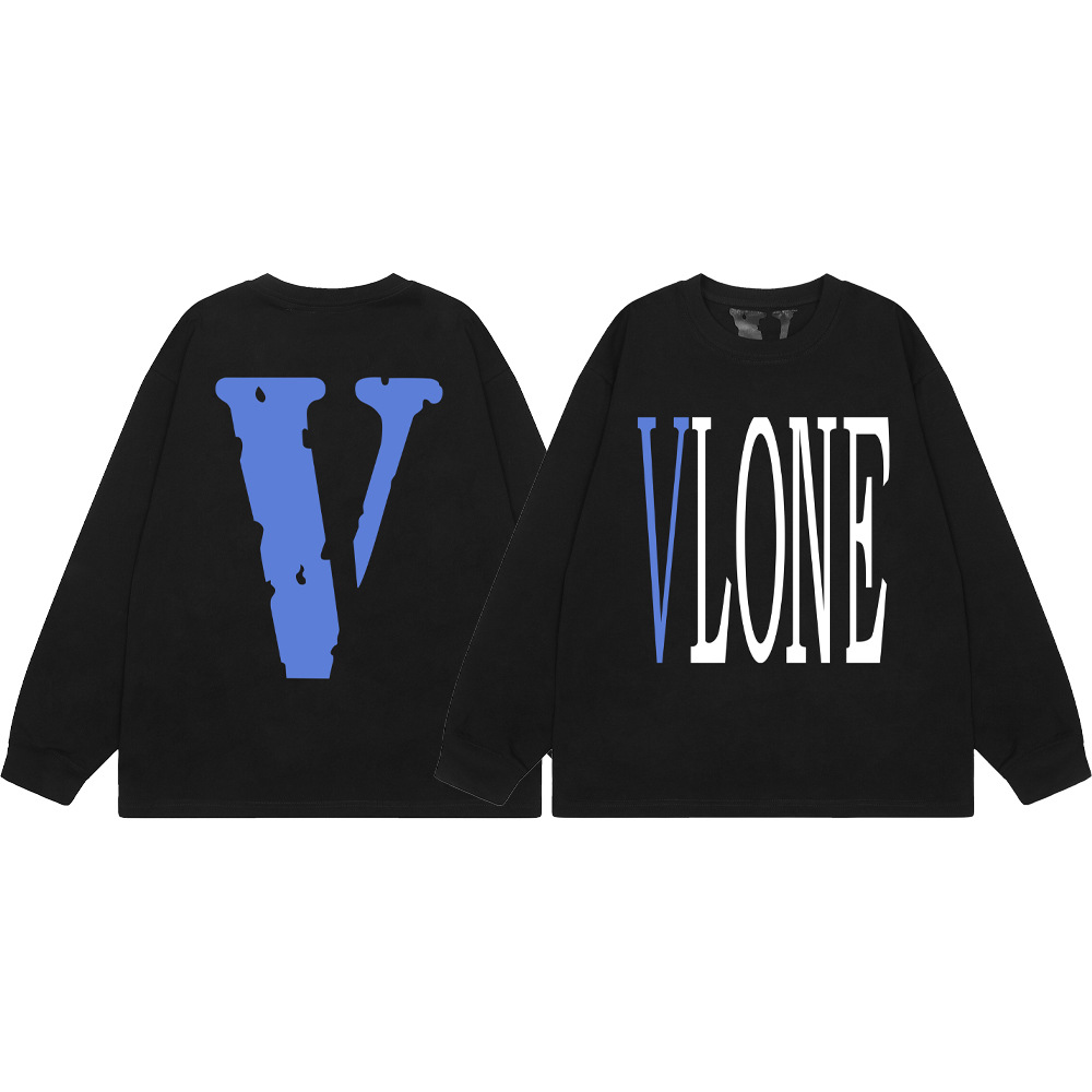 VLONE Blue White V Logo Long Sleeve Tee Black OKZY20261453