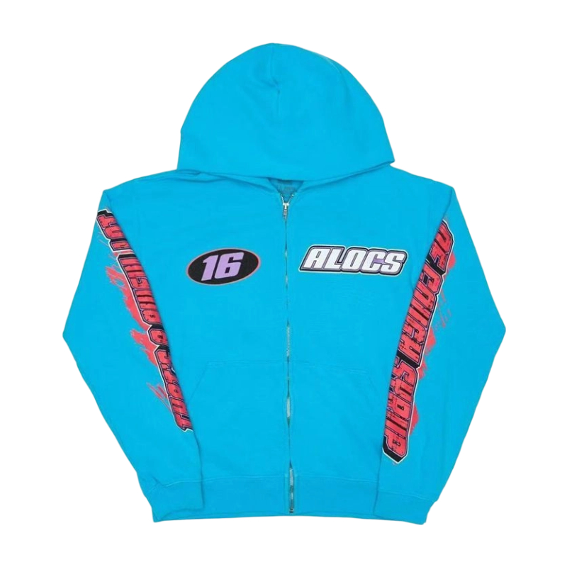 Cough Syrup Racing Zip Hoodie Cyan OKZY20261457
