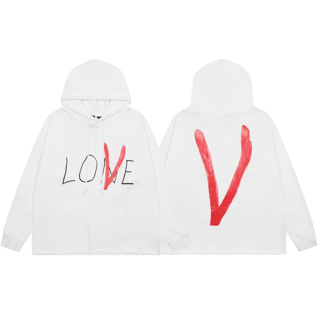 VLONE LOVE Red V Print Hoodie White OKZY20261470