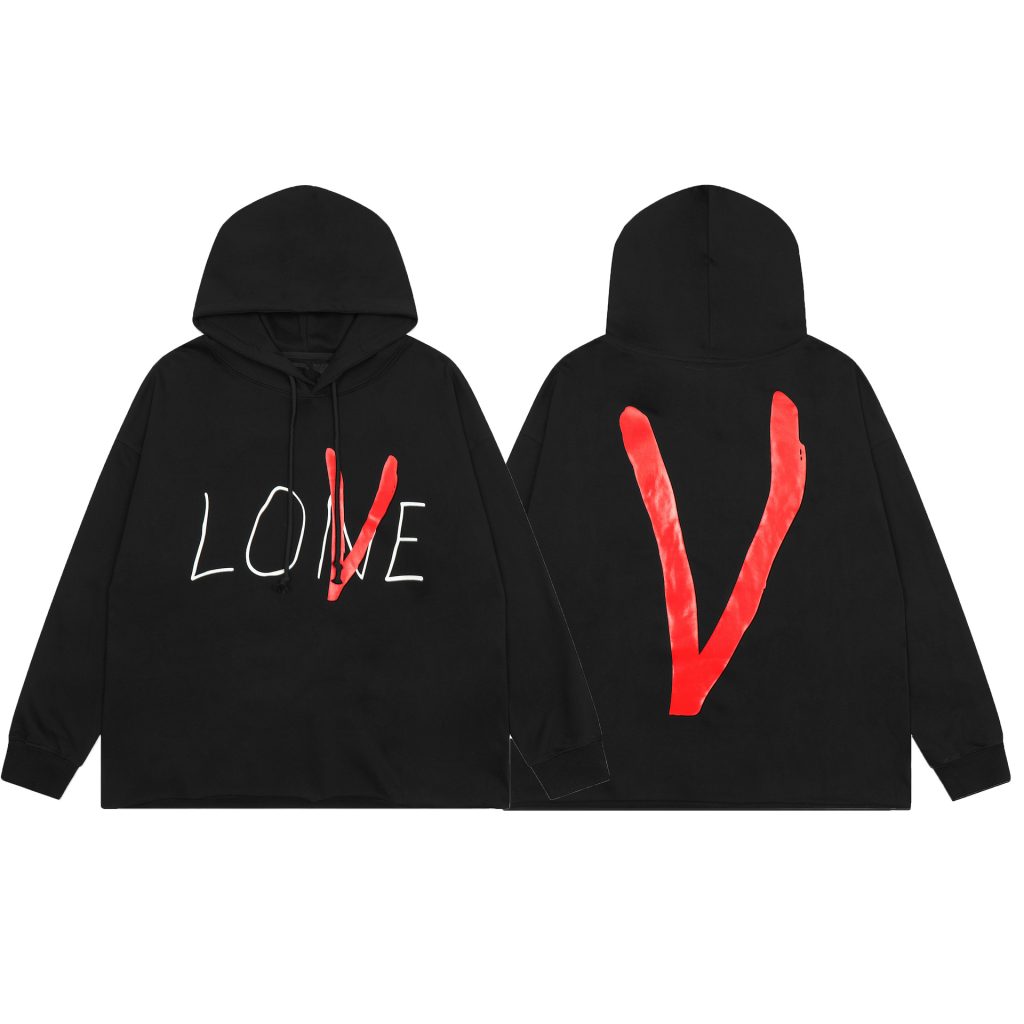 VLONE LOVE Red V Print Hoodie Black OKZY20261471