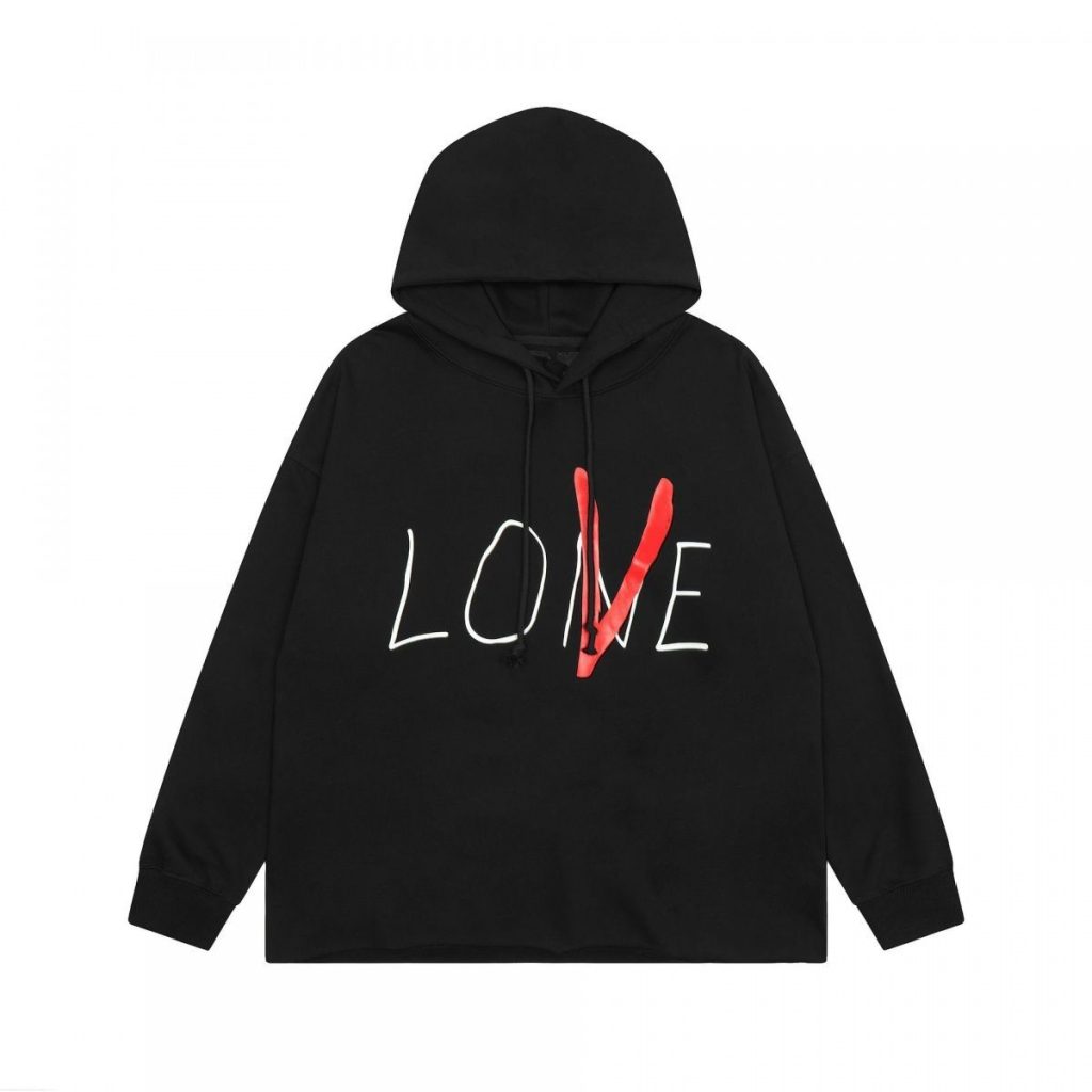 VLONE LOVE Red V Print Hoodie Black OKZY20261471