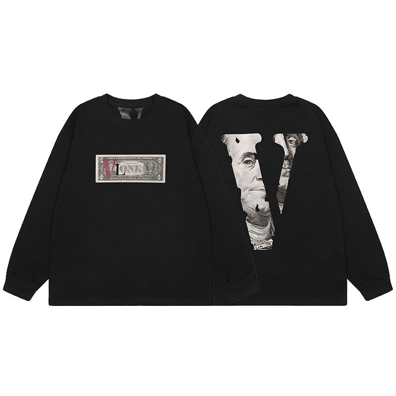 VLONE Dollar Bill V Print Long Sleeve T-Shirt Black OKZY20261499