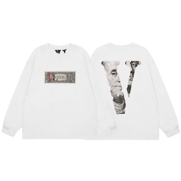 VLONE Dollar Bill V Print Long Sleeve T-Shirt White OKZY20261500