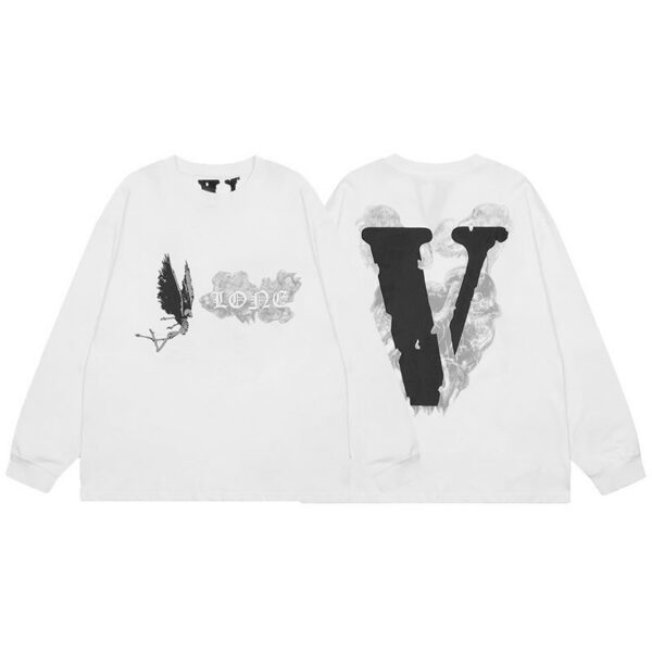 VLONE Angel Skull Smoke V Logo Long Sleeve Tee White OKZY20261506