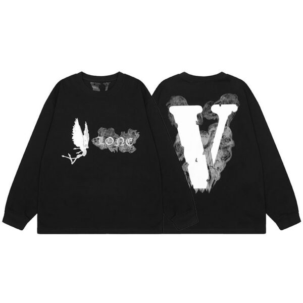 VLONE Angel Skull Smoke V Logo Long Sleeve Tee Black OKZY20261507