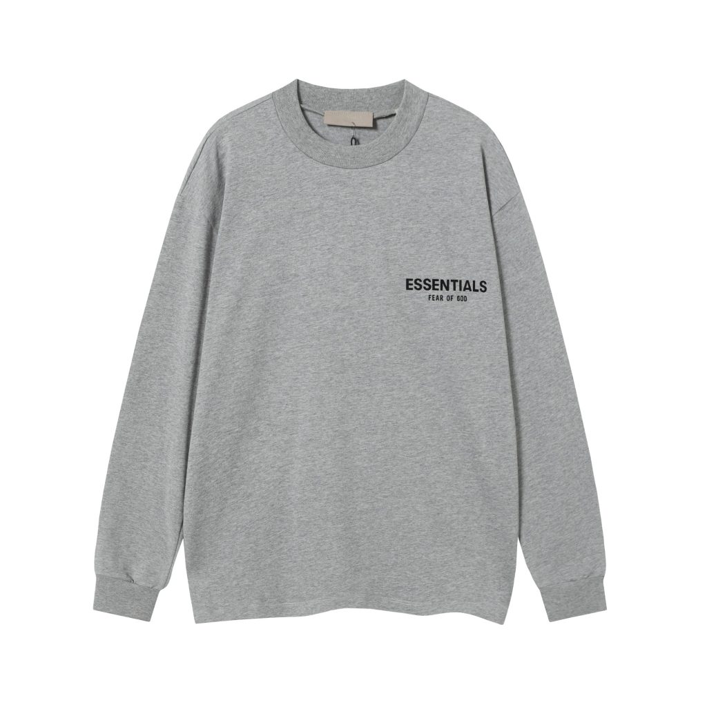Essentials Fear Of God Small Logo Long Sleeve Tee Heather Grey OKZY20261516