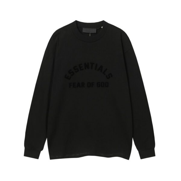 Essentials Fear Of God Arch Logo Flock Print Long Sleeve Tee Black OKZY20261521