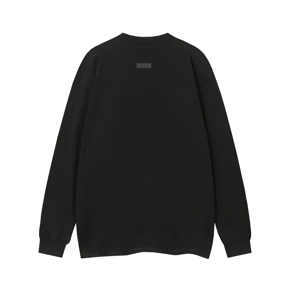 Essentials Fear Of God Arch Logo Flock Print Long Sleeve Tee Black OKZY20261521
