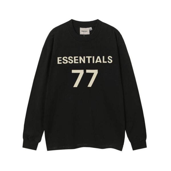 Essentials Fear Of God 77 Logo Long Sleeve Tee Black OKZY20261528