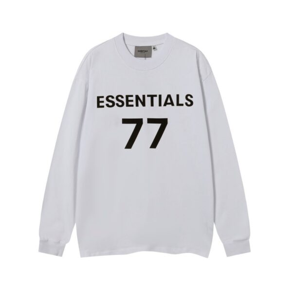 Essentials Fear Of God 77 Logo Long Sleeve Tee White OKZY20261529