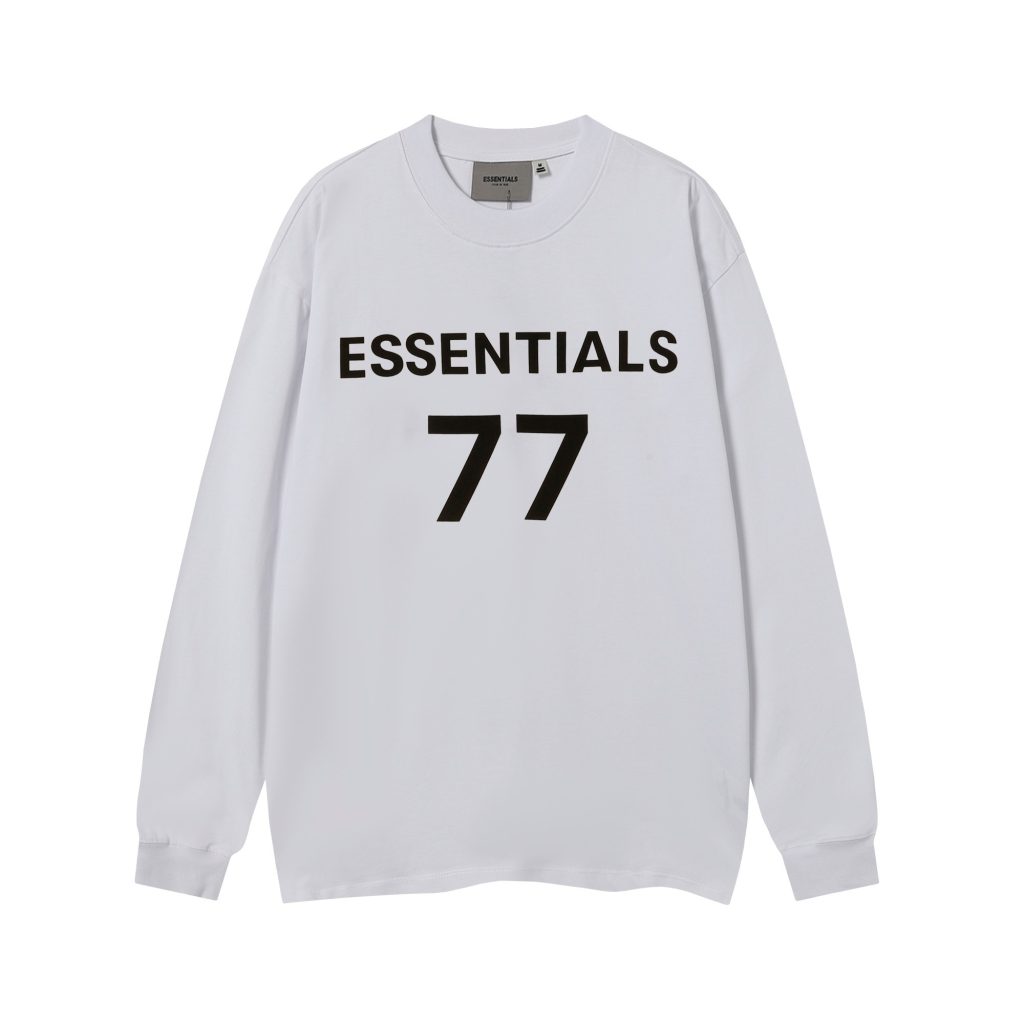 Essentials Fear Of God 77 Logo Long Sleeve Tee White OKZY20261529