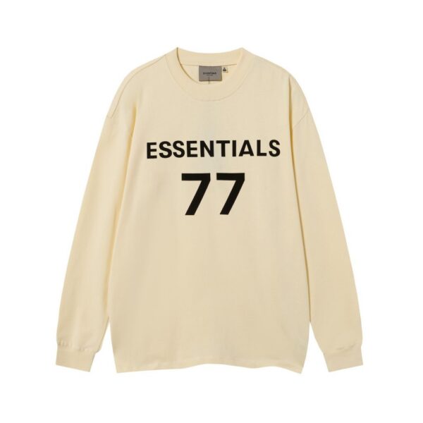 Essentials Fear Of God 77 Logo Long Sleeve Tee Cream OKZY20261532