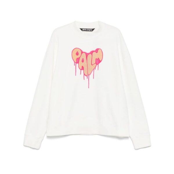 Palm Angels Dripping Heart Logo Crew Sweatshirt White OKZY20261537