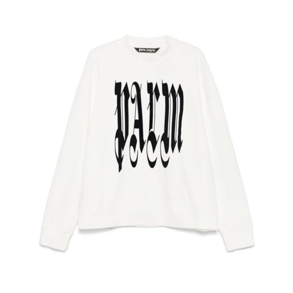 Palm Angels Gothic Palm Logo Crew Sweatshirt White OKZY20261538