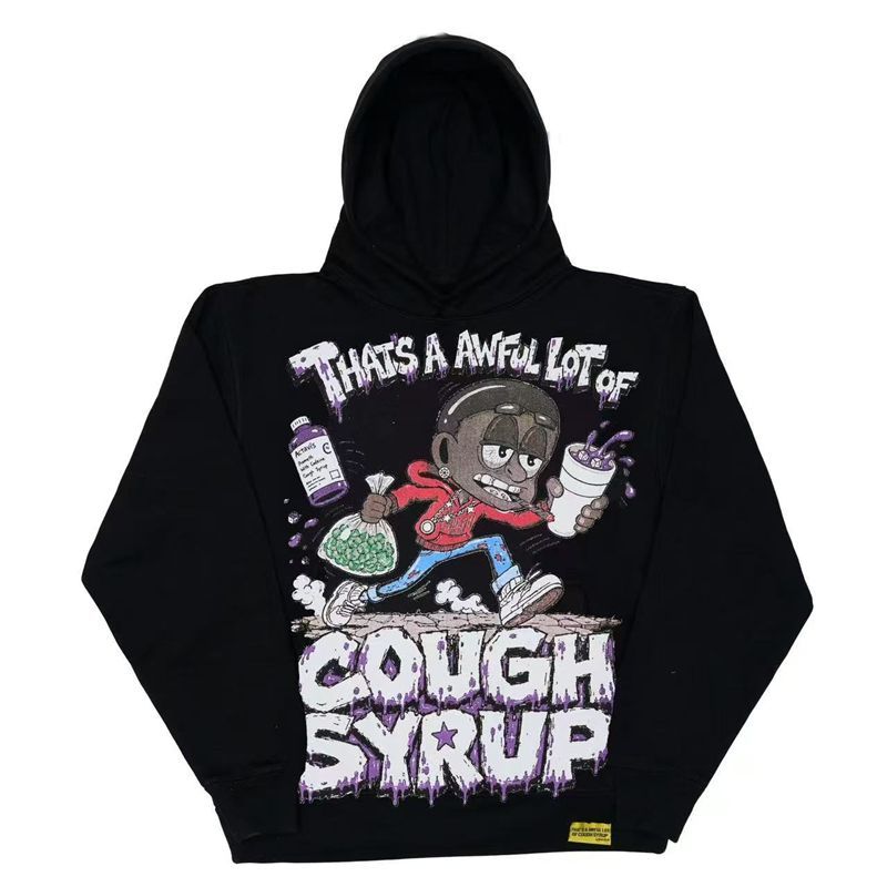 Cough Syrup Cartoon Character Graphic Hoodie Black OKZY20261550