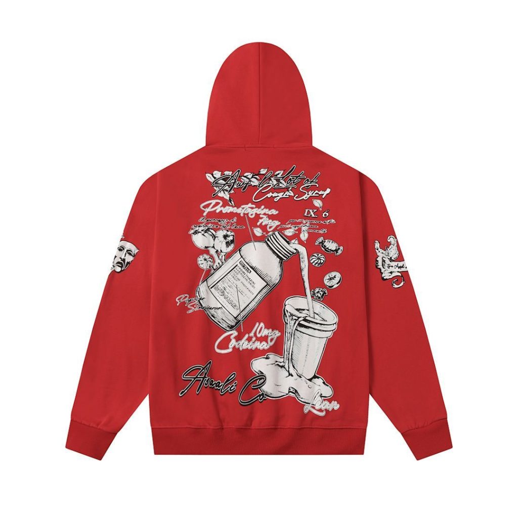 Cough Syrup Vintage Bottle Print Hoodie Red OKZY20261553