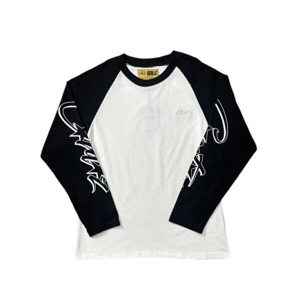 Corteiz Raglan Sleeve Graffiti Long Sleeve Tee Black White OKZY20261557