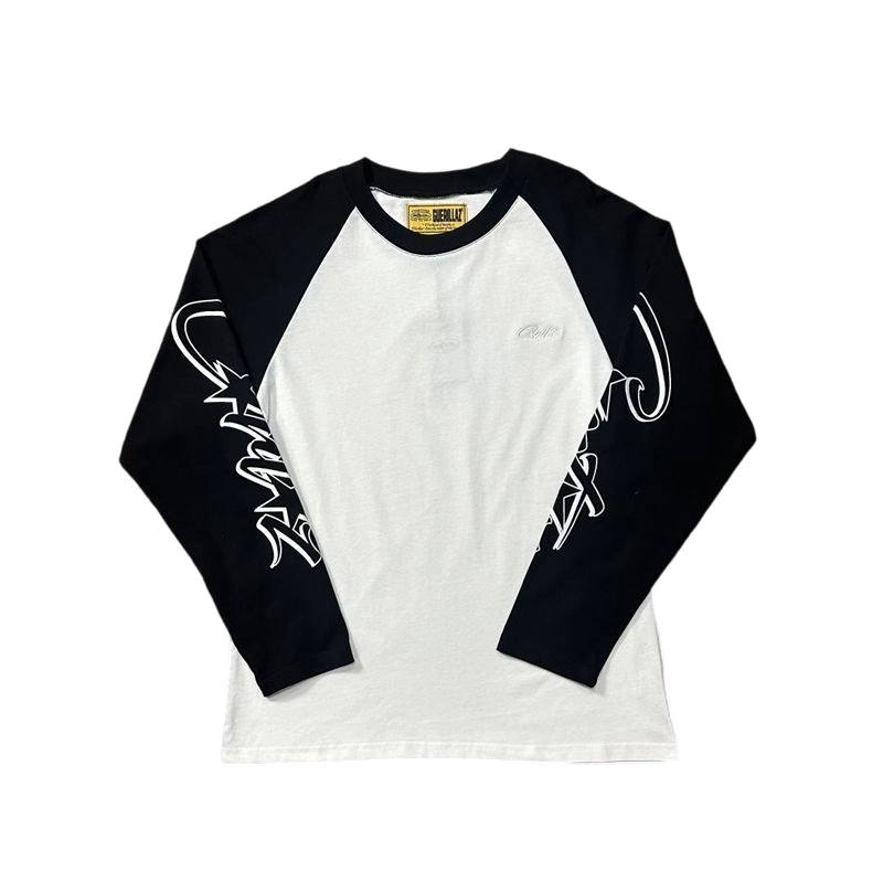 Corteiz Raglan Sleeve Graffiti Long Sleeve Tee Black White OKZY20261557