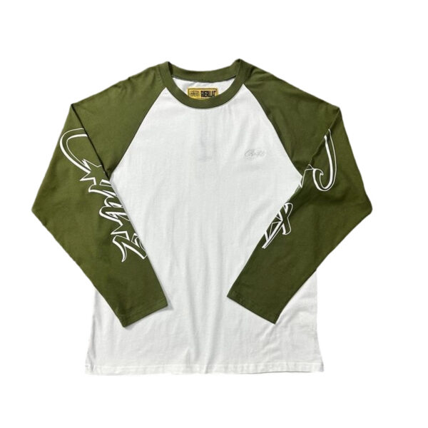 Corteiz Raglan Sleeve Graffiti Long Sleeve Tee Olive White OKZY20261558