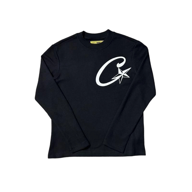 Corteiz C Star Waffle Long Sleeve Top Black OKZY20261560