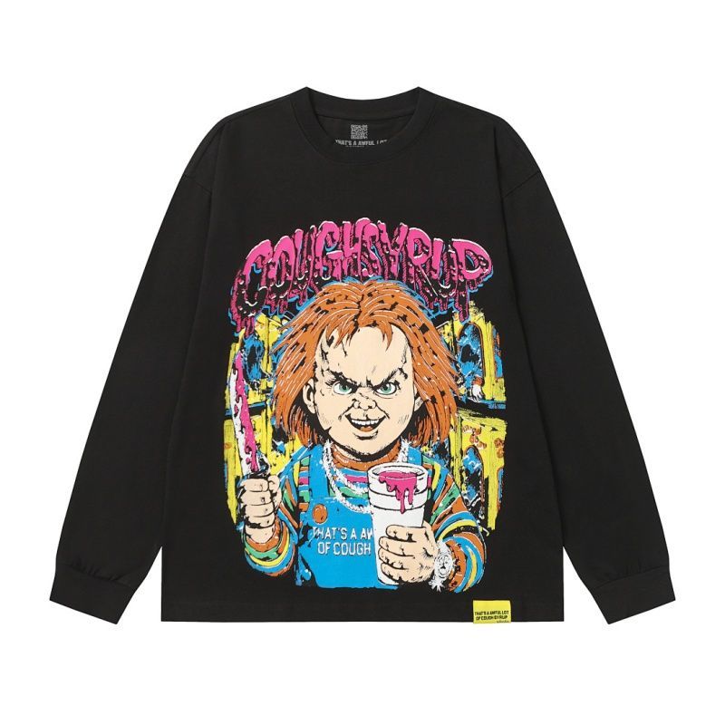 Cough Syrup Chucky Horror Graphic Long Sleeve Tee Black OKZY20261579