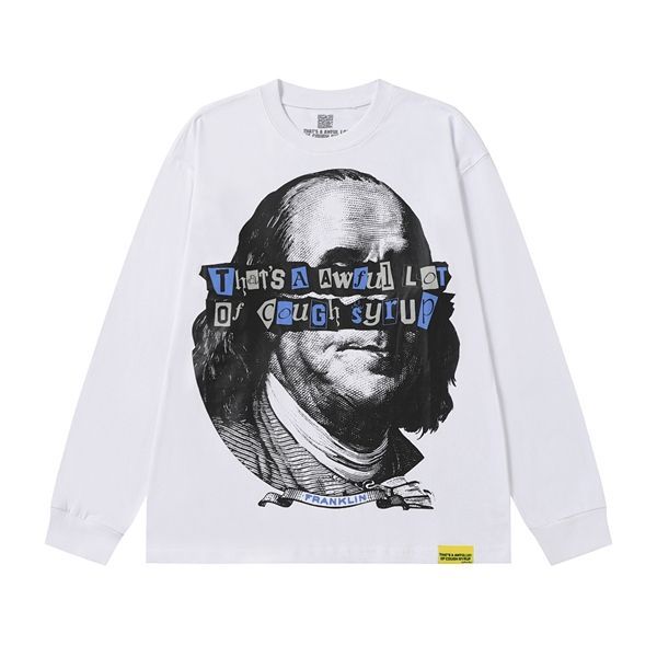 Cough Syrup Franklin Portrait Long Sleeve Tee White OKZY20261581