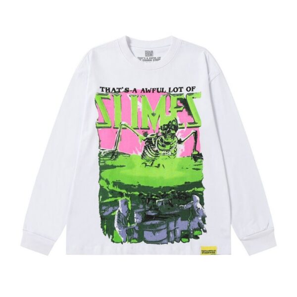 Cough Syrup Slimes Skeleton Graphic Long Sleeve Tee White OKZY20261583