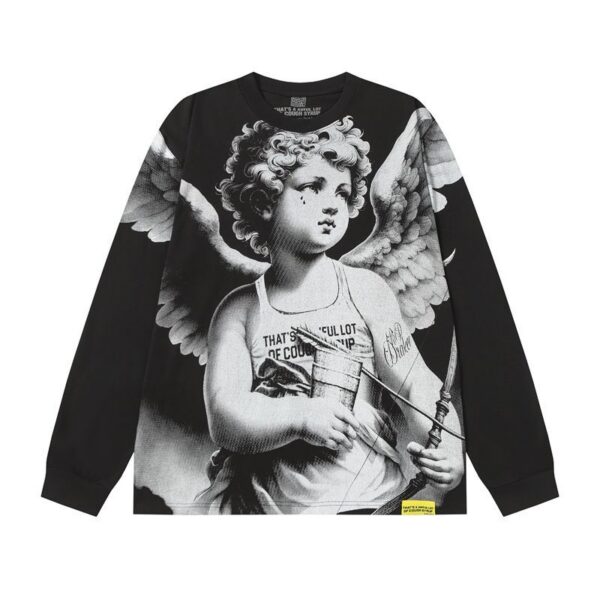 Cough Syrup Angel Cupid Graphic Long Sleeve Tee Black OKZY20261584
