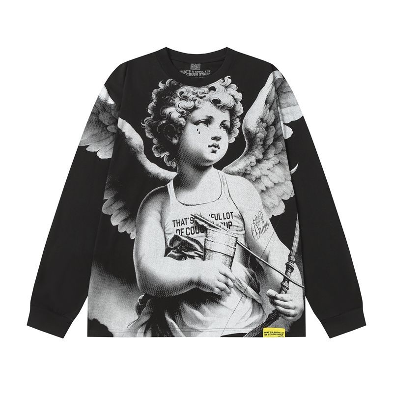 Cough Syrup Angel Cupid Graphic Long Sleeve Tee Black OKZY20261584