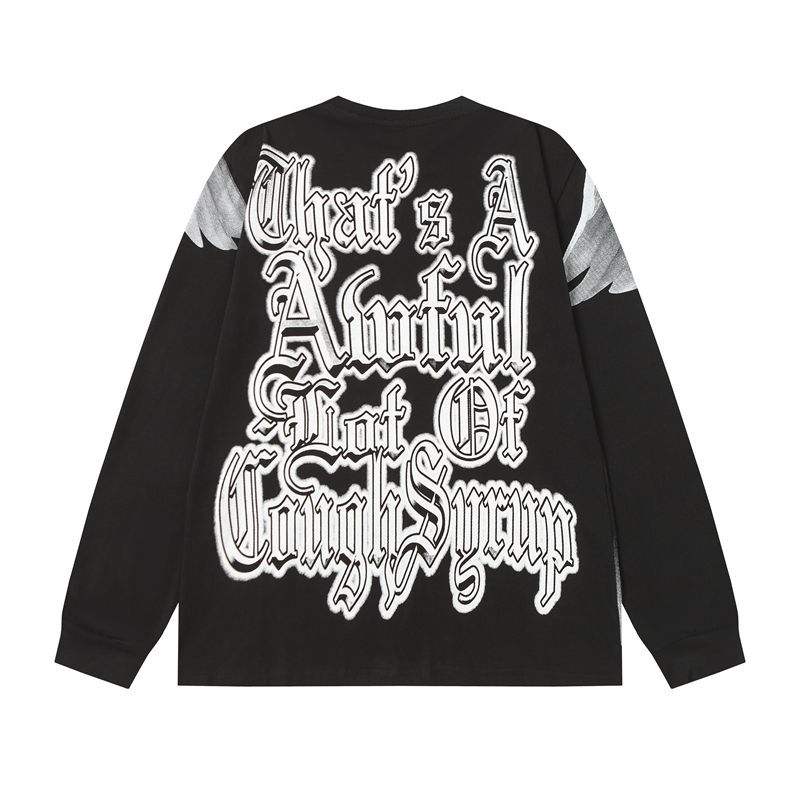 Cough Syrup Angel Cupid Graphic Long Sleeve Tee Black OKZY20261584