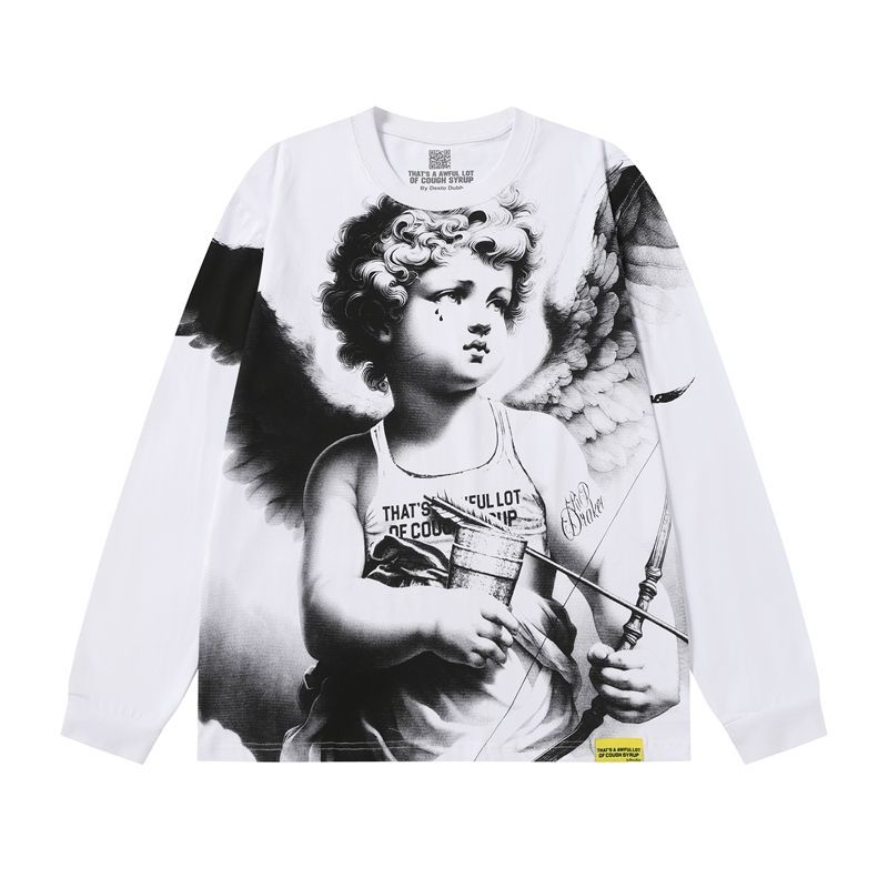 Cough Syrup Angel Cupid Graphic Long Sleeve Tee White OKZY20261585