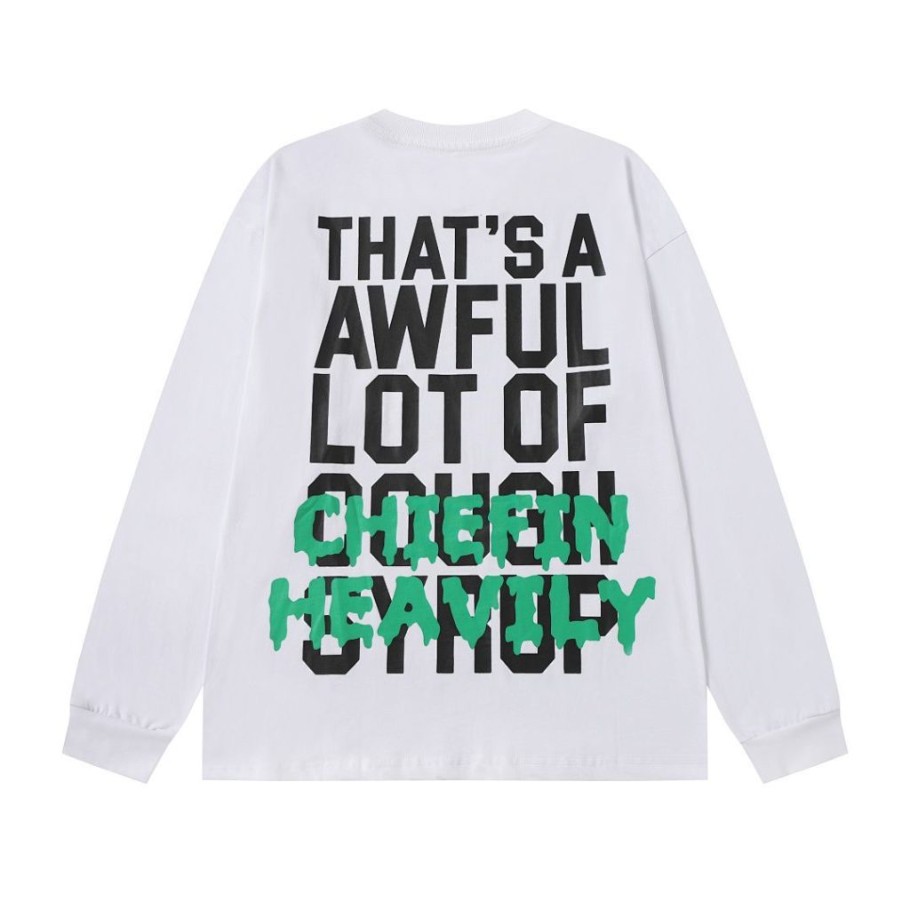 Cough Syrup Chiefin Heavily Cartoon Graphic Long Sleeve Tee White OKZY20261586