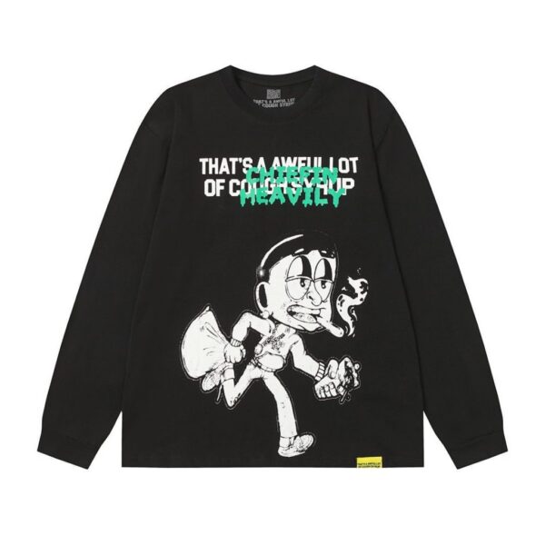 Cough Syrup Chiefin Heavily Cartoon Graphic Long Sleeve Tee Black OKZY20261587