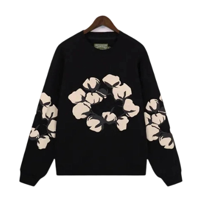 Denim Tears Another Country Cotton Wreath Crewneck Sweatshirt Black OKZY20261588