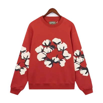 Denim Tears Another Country Cotton Wreath Crewneck Sweatshirt Red OKZY20261589